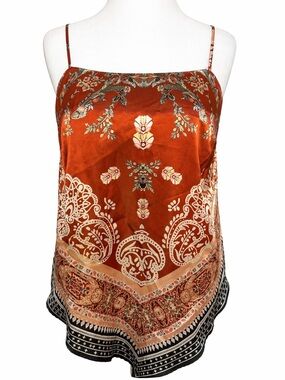 Beyond the Radar Satin Scarf Print Cami Tank Top L Boho Festival